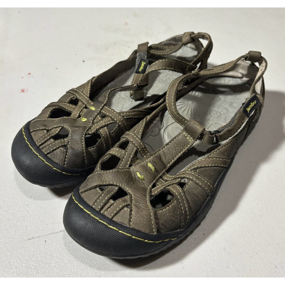 JAMBU 7M Dune Taupe Brown Leather T-Strap All Terrain Flats Shoes